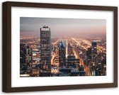 Foto in frame ,  Wolkenkrabbers in de avond ,120x80cm , Multikleur , wanddecoratie