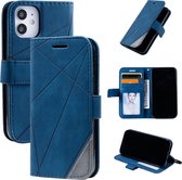 Voor iPhone 12 Skin Feel Splicing Horizontale flip lederen tas met houder & kaartsleuven & portemonnee & fotolijst (blauw)