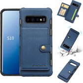 Voor Galaxy S10 Brushed Texture Shockproof PU + TPU Case, met kaartsleuven & portemonnee en fotolijst (blauw)