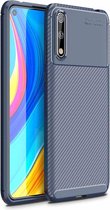 Voor Huawei Enjoy 10s Beetle Series Carbon Fiber Texture Shockproof TPU Case (Blauw)