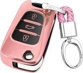 TPU uit Ã©Ã©n stuk galvaniseren autosleutelhoes met volledige dekking en sleutelring voor HYUNDAI LA FESTA (roze)