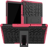Voor Lenovo Tab M10 Plus TB-X606F Bandentextuur Schokbestendig TPU + pc-beschermhoes met houder (rose rood)