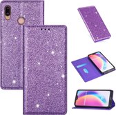 Voor Huawei P20 Lite Ultradunne Glitter Magnetische Horizontale Flip Leren Case met Houder & Kaartsleuven (Paars)