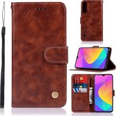 Voor xiaomi mi cc9 retro koperen knop gek paard horizontale flip pu lederen case met houder & kaartsleuven & portemonnee & lanyard (bruin)