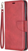 Retro lamsvacht textuur pure kleur horizontale flip pu lederen case voor Galaxy A7 2018 & A750, met houder & kaartsleuven & portemonnee & lanyard (rood)