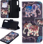 3D gekleurd tekenpatroon Horizontale Flip Leather Case voor Samsung Galaxy A50, met houder & kaartsleuven & portemonnee (twee olifanten)