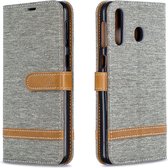 Kleurafstemming Denim Texture Leather Case voor Galaxy M30, met houder & kaartsleuven & portemonnee & lanyard (grijs)