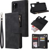 Voor Huawei P40 Lite multifunctionele horizontale flip lederen tas, met kaartsleuf en houder en rits portemonnee en fotolijst (zwart)
