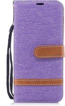 Kleurafstemming Denim Texture Leather Case voor Galaxy A8 / A530, met houder & kaartsleuven & portemonnee & lanyard (paars)