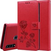 Voor Galaxy A20s Rose reliÃ«f horizontaal Flip PU lederen tas, met houder & kaartsleuven & portemonnee (rood)