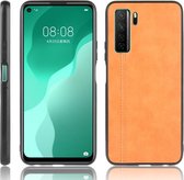 Voor Huawei Nova 7 SE schokbestendig naaien koe patroon huid PC + PU + TPU Case (oranje)