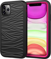 Voor iPhone 11 golfpatroon 3 in 1 siliconen + pc schokbestendig beschermhoes (zwart + felroze)