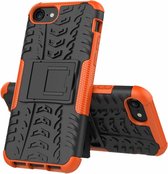 Voor iPhone SE 2020 Tire Texture Shockproof TPU + PC beschermhoes met houder (oranje)
