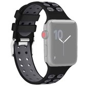 Voor Apple Watch Series 5 & 4 44mm / 3 & 2 & 1 42mm tweekleurige double-breasted siliconen vervangende polsband horlogeband (zwart grijs)