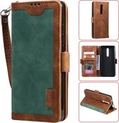 Voor xiaomi redmi k30 retro splicing horizontale flip lederen case met kaartsleuven & houder & portemonnee (groen)