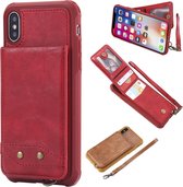 Voor iPhone XS / X Verticaal Flip schokbestendig lederen beschermhoes met kort touw, ondersteunende kaartsleuven en beugel & fotohouder & portemonnee functie (rood)