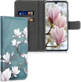 kwmobile telefoonhoesje voor Honor 20 Lite - Hoesje met pasjeshouder in taupe / wit / blauwgrijs - Magnolia design