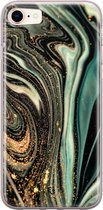 Hoesje geschikt voor iPhone SE (2020) - Marble khaki - Soft Case - TPU - Marmer - Groen - ELLECHIQ
