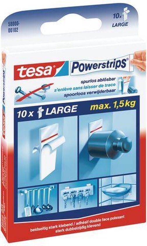 Tesa powerstrips - Zelfklevende - Large 10 stuks - Transparant | bol.com