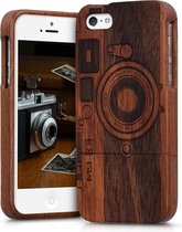 kwmobile hoesje voor Apple iPhone SE (1.Gen 2016) / 5 / 5S - Telefoonhoesje van hout - Back cover in donkerbruin - Camera design