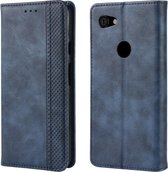 Magnetische gesp retro gek paard textuur horizontale flip lederen tas voor Google Pixel 3a, met houder en kaartsleuven en fotolijst (blauw)