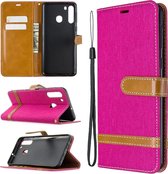 Voor Galaxy A21 Kleuraanpassing Denim Texture Horizontaal Flip Leather Case met houder & kaartsleuven & Wallet & Lanyard (Rose Red)