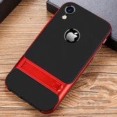 Voor iPhone XR geruite textuur antislip TPU + pc-hoes met houder (rood)