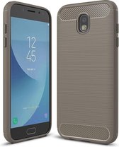 Voor Galaxy J530 / J5 Pro (EU-versie) Geborstelde textuur Koolstofvezel Schokbestendig TPU Rugged Armor Beschermhoes (grijs)