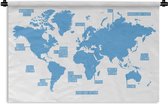 Wandkleed Trendy wereldkaarten - Effen blauwe wereldkaart Wandkleed katoen 150x100 cm - Wandtapijt met foto