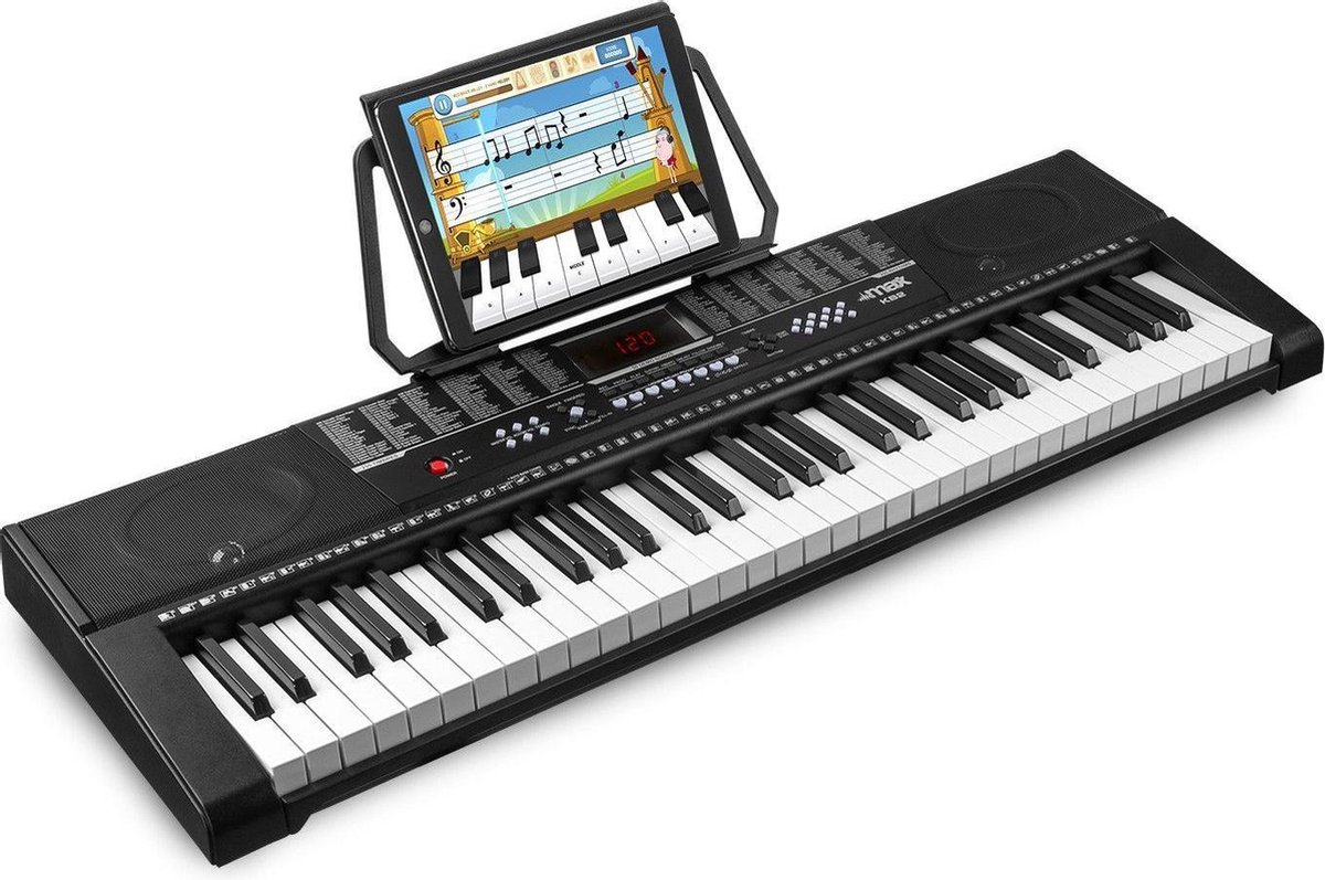 Keyboard - MAX KB2 piano keyboard met 61 toetsen, USB mp3 speler / recorder, 50 demosongs en trainingsfunctie - Perfect voor de (opnieuw) beginnende toetsenist! - Zwart - MAX