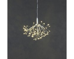 Luca Lighting - Dandelion hangend zilver twinkling classic wit 80led met outdoor batterij box en timer - d30cm - Woonaccessoires en seizoensgebondendecoratie - Kerst - Kerstverlichitng - Kerstbloem - Warm wit