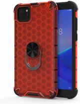 Voor Huawei Y5p 2020 schokbestendige honingraat pc + TPU ringhouder beschermhoes (rood)