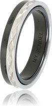 My Bendel - Duo-ring van zwart met zilver kruis motief - Exclusieve duo-ring van zwart keramiek en edelstaal gegraveerd met kruismotief - Met luxe cadeauverpakking