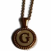 Aramat jewels -ketting-letter g- chirurgisch staal -wit- schelp - goudkleurig-45cm - dames- rond