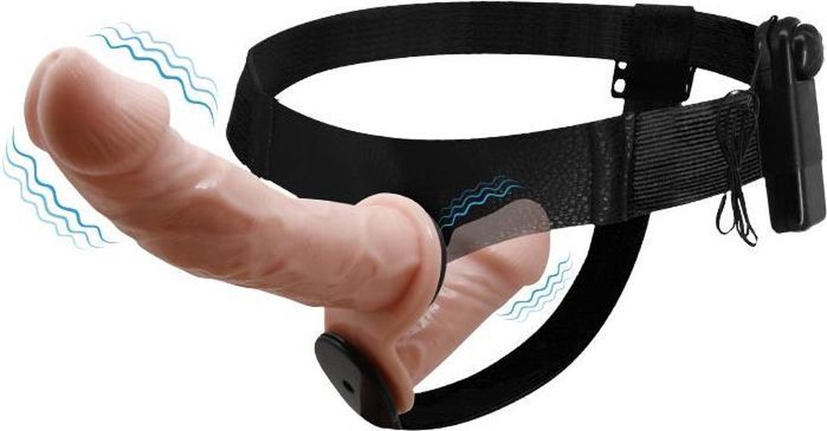 Strap-On with Double Dildo with Vibration Flesh