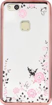 ADEL Siliconen Back Cover Softcase Hoesje Geschikt voor Huawei P10 Lite - Bling Glimmend Vlinder Bloemen Roze