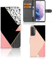 GSM Hoesje Geschikt voor Samsung Galaxy S21 Plus Bookcase Black Pink Shapes