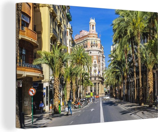 Canvas Schilderijen - Palmbomen en gebouwen in Valencia - Wanddecoratie