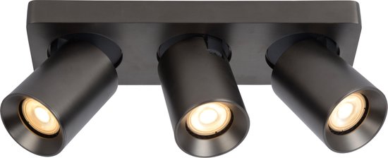 Lucide NIGEL Plafondspot - LED Dim to warm - GU10 - 3x5W 2200K/3000K - Zwart Staal