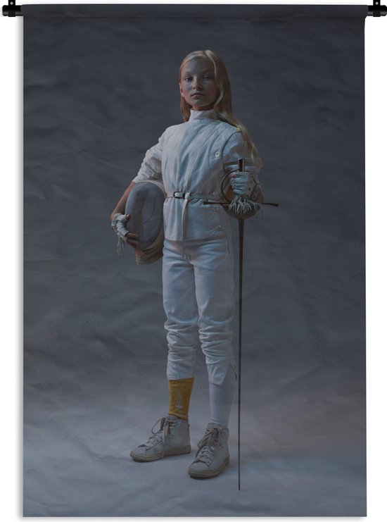 Wandkleed Schermen - Donker portret van een meisje in schermkleding  Wandkleed katoen... | bol.com