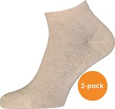 FALKE Happy heren enkelsokken (2-pack) - beige (sand melange) - Maat: 39-42