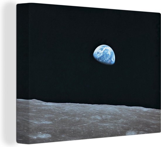 Canvas Schilderij Maan - Aarde - Ruimte - 120x90 cm - Wanddecoratie