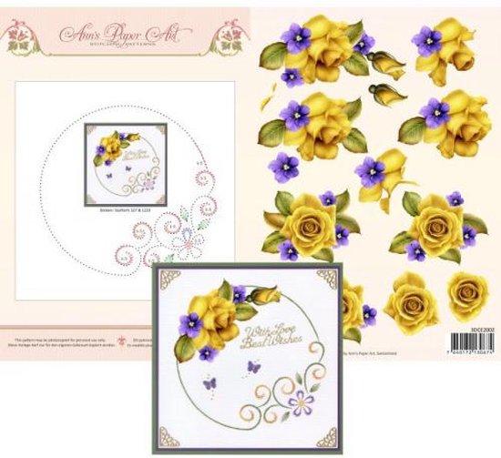 Sheet 2 Yellow Roses 3D Card Embroidery Sheet - Ann's Paper Art 10 stuks
