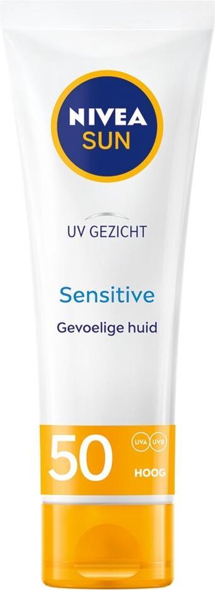 NIVEA SUN Face Sensitive Gezichtszonnecrème - Zonnebrandcrème Gezicht - SPF 50 - Voor de gevoelige huid - Parfumvrij - 50 ml - NIVEA