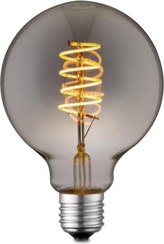 Home Sweet Home - Edison Vintage E27 LED filament lichtbron Globe - Rook - 9.5/9.5/13.5cm - G95 Spiraal - Retro LED lamp - Dimbaar - 4W 140lm 1800K - warm wit licht - geschikt voor E27 fitting