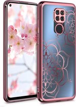 kwmobile hoesje voor Xiaomi Redmi Note 9 - backcover voor smartphone - Bloementweeling design - roségoud / roségoud / transparant