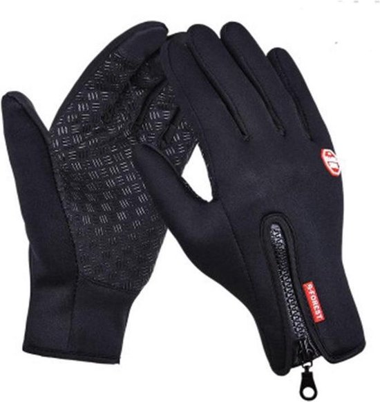 Windstopper handschoenen antislip, winddicht, thermisch warm, touchscreen, ademend, tactico winter heren, dames zwarte rits [zwart/l]