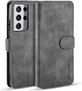 caseme - Hoesje geschikt voor Samsung Galaxy S21 Ultra - met magnetische sluiting - ming serie - leren book case - grijs