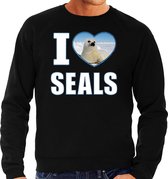 I love seals trui met dieren foto van een zeehond zwart voor dames - cadeau sweater zeehonden liefhebber XL