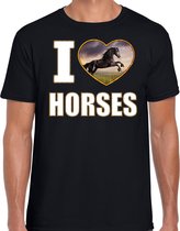 I love horses t-shirt met dieren foto van een zwart paard zwart voor heren - cadeau shirt paarden liefhebber 2XL